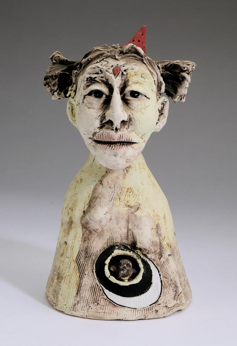 Signed American folk art bust, titled 'Party Girl 5' (1 of 4)