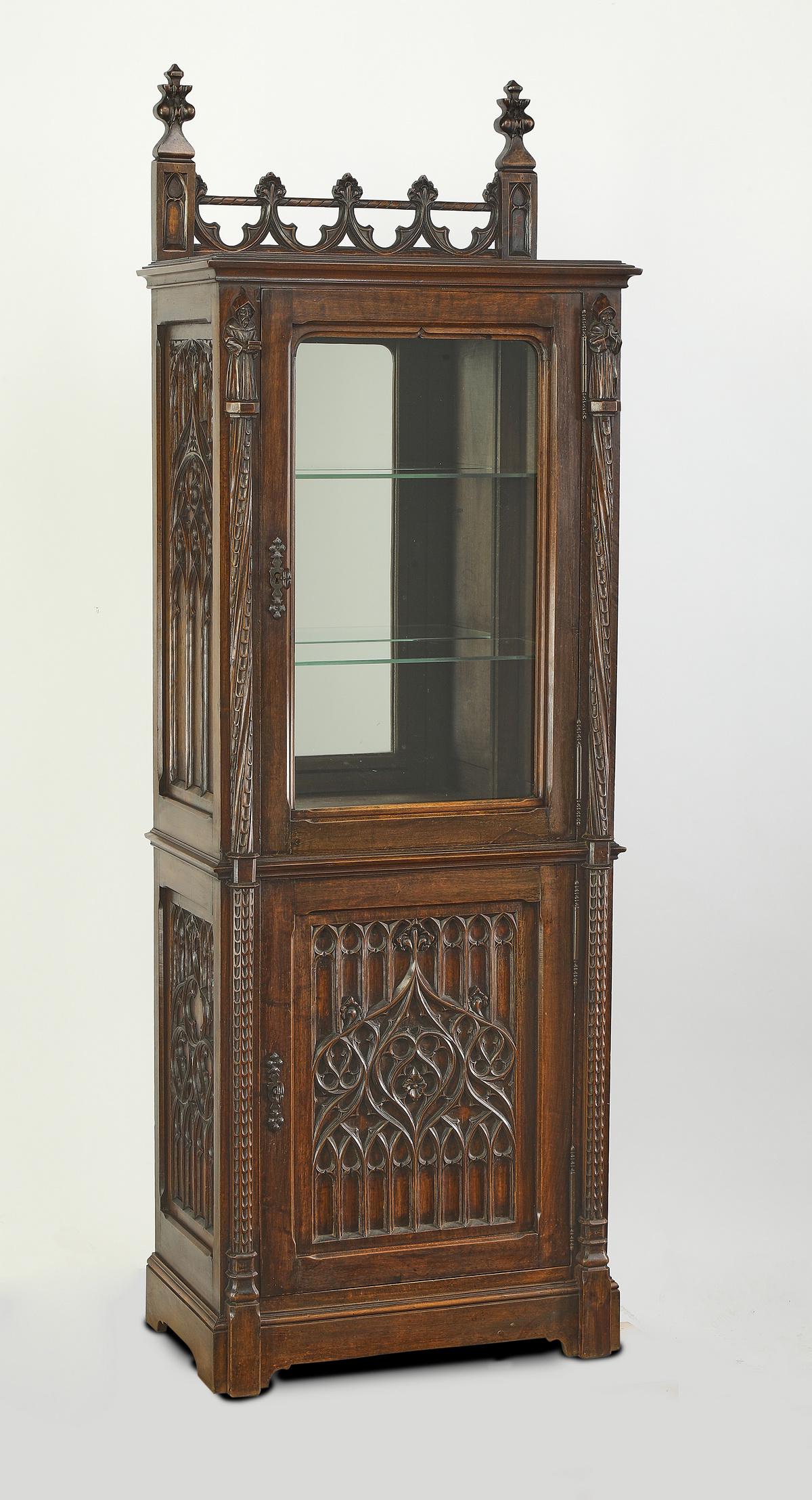 19th c. French Gothic Revival style walnut vitrine (1 of 7)