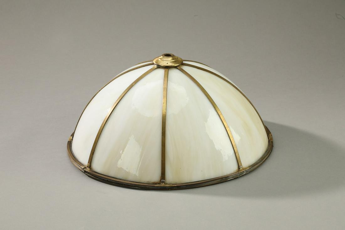 Art Deco milk glass and brass dome shade, ca 1925 (1 of 3)