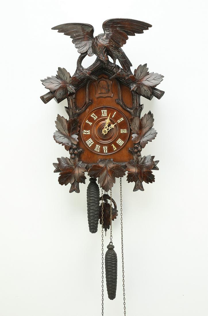 Continental carved oak cuckoo clock, 25"h (1 of 6)