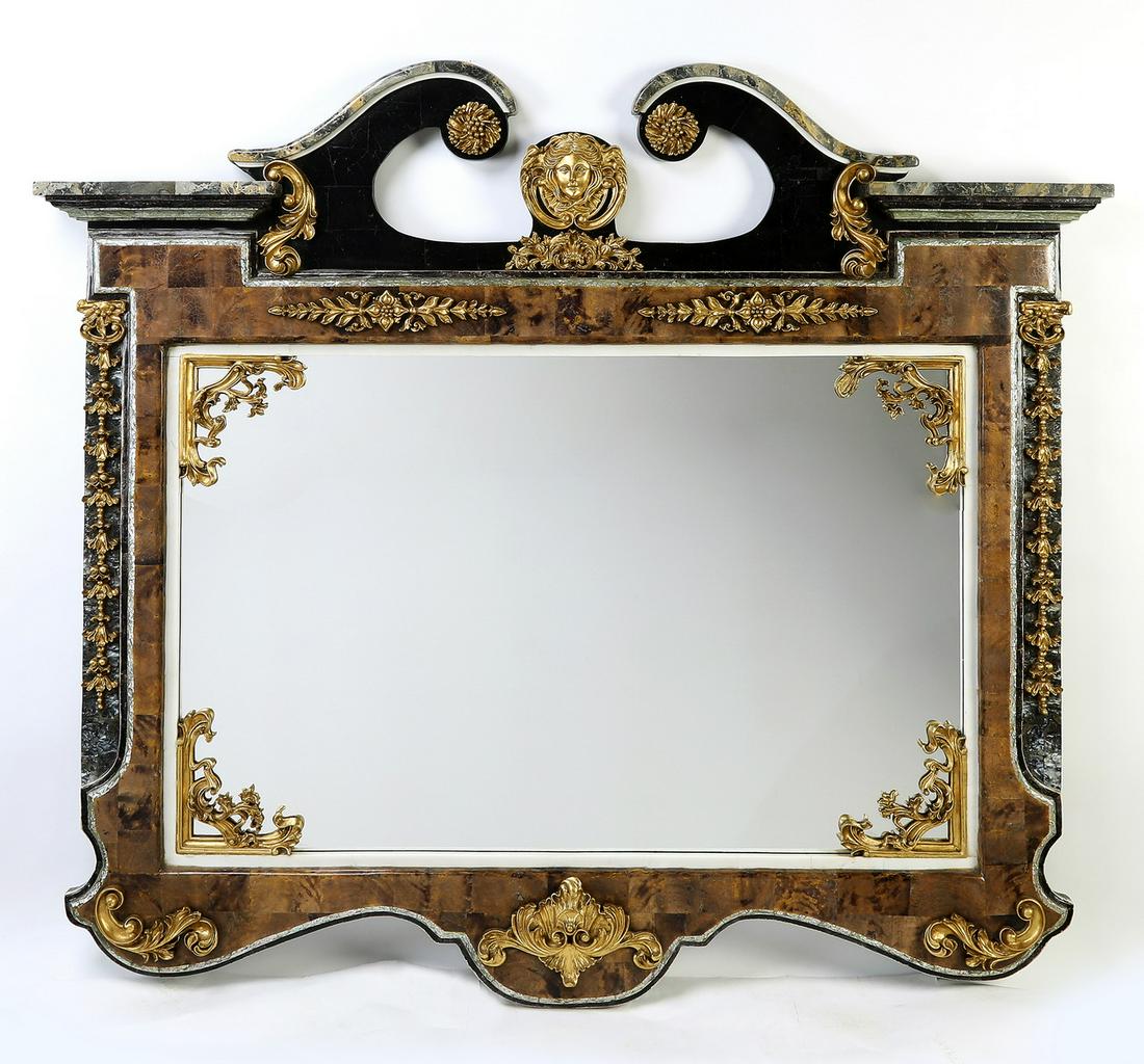 Gilt-decorated tesselated marble wall mirror (1 of 2)