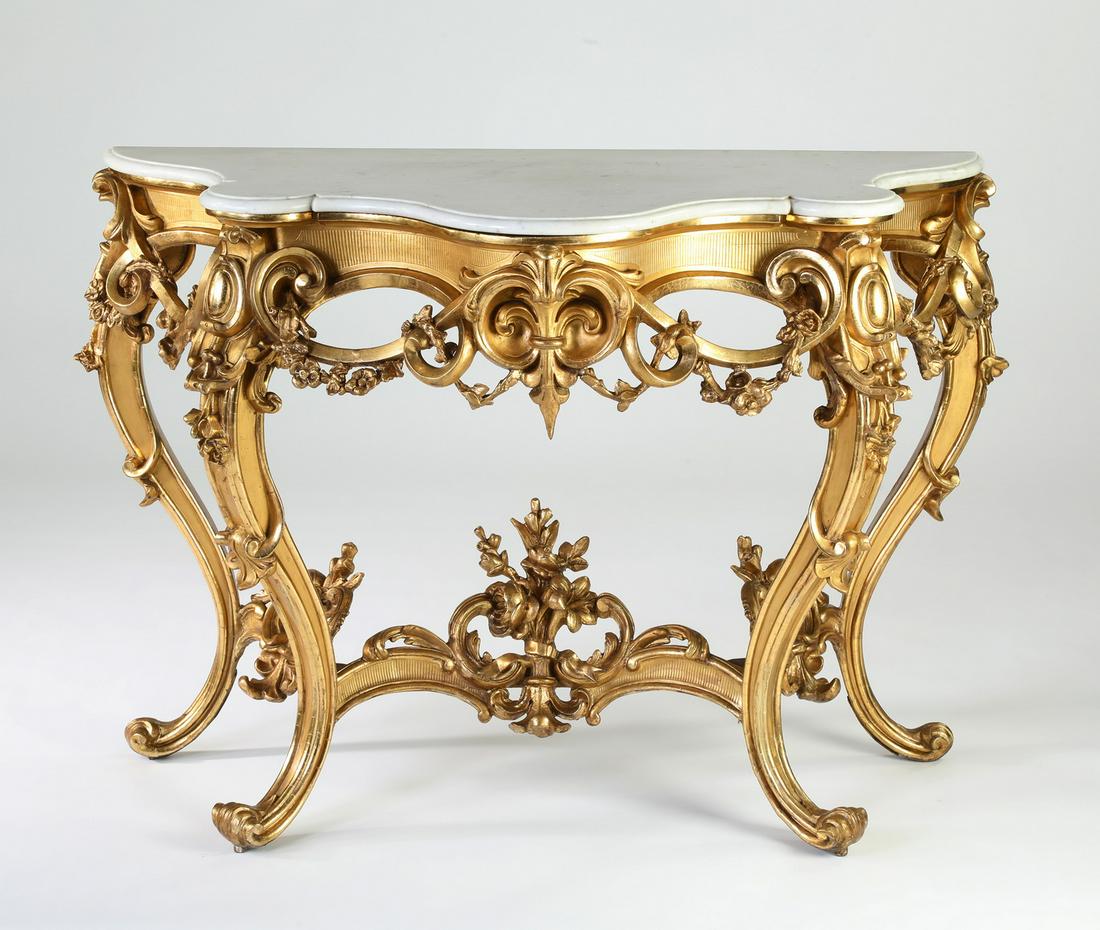 Louis XV style marble top giltwood console (1 of 3)