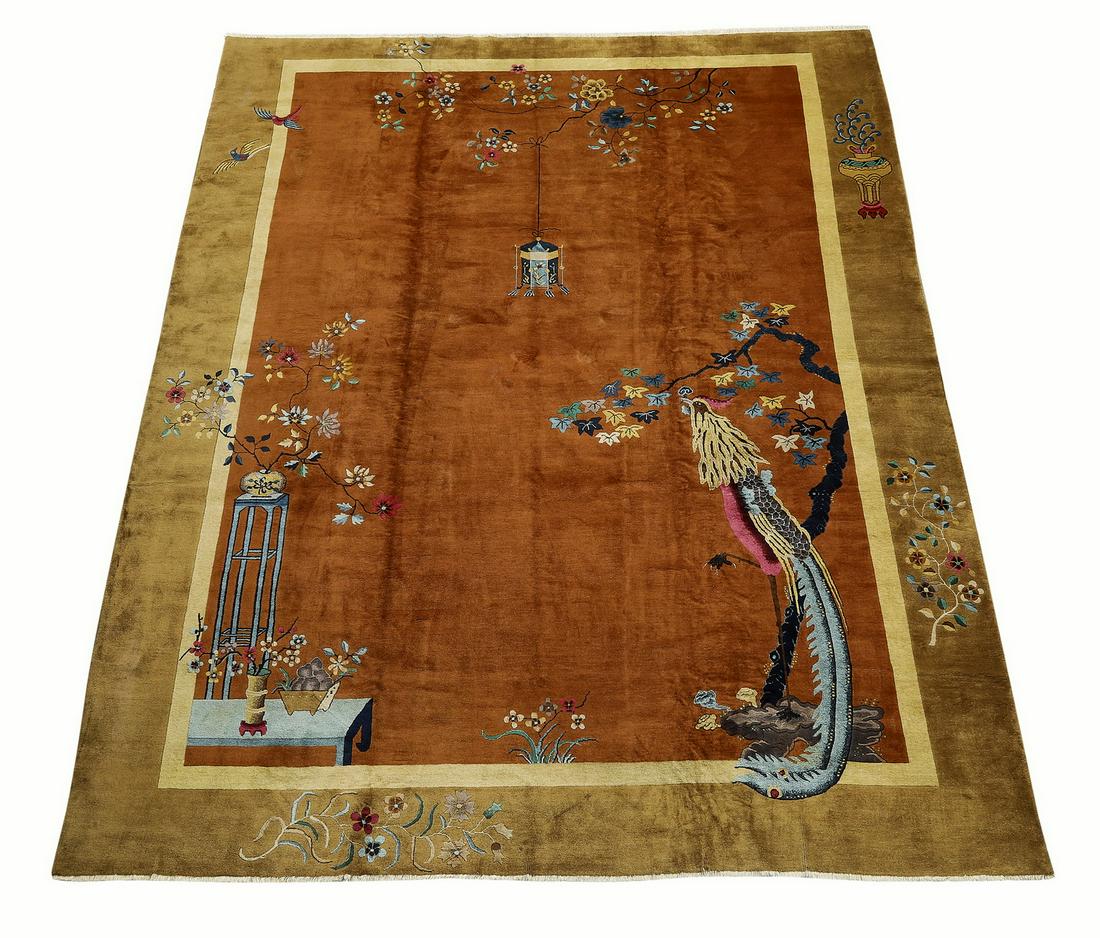 Hand knotted wool Chinese Art Deco carpet, ca 1930 (1 of 6)