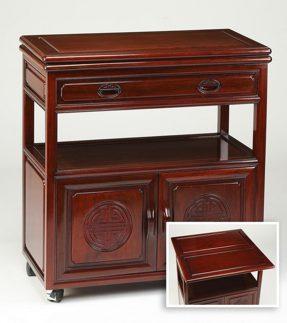 Chinese rosewood rolling serving cart (1 of 5)