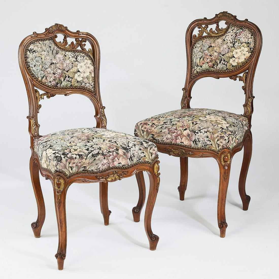 (2) Late 19th c Victorian pierce carved walnut chairs (1 of 4)