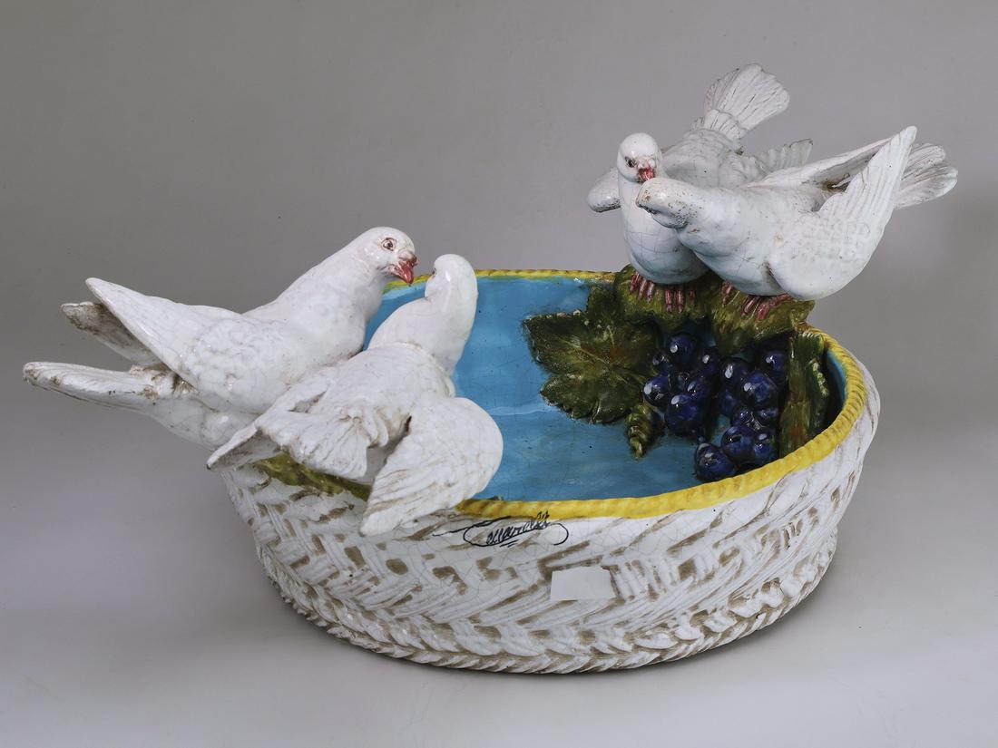 Italian majolica center bowl, signed (1 of 4)