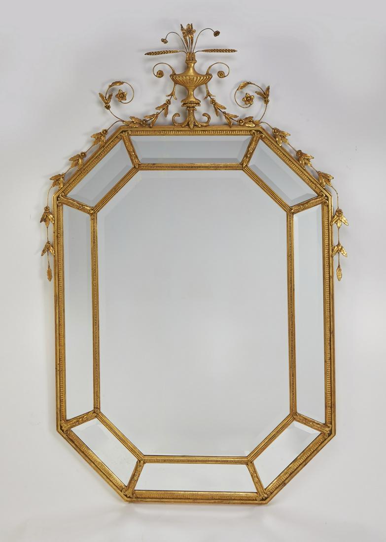 Octagonal gilt-decorated beveled wall mirror, 70"h (1 of 2)