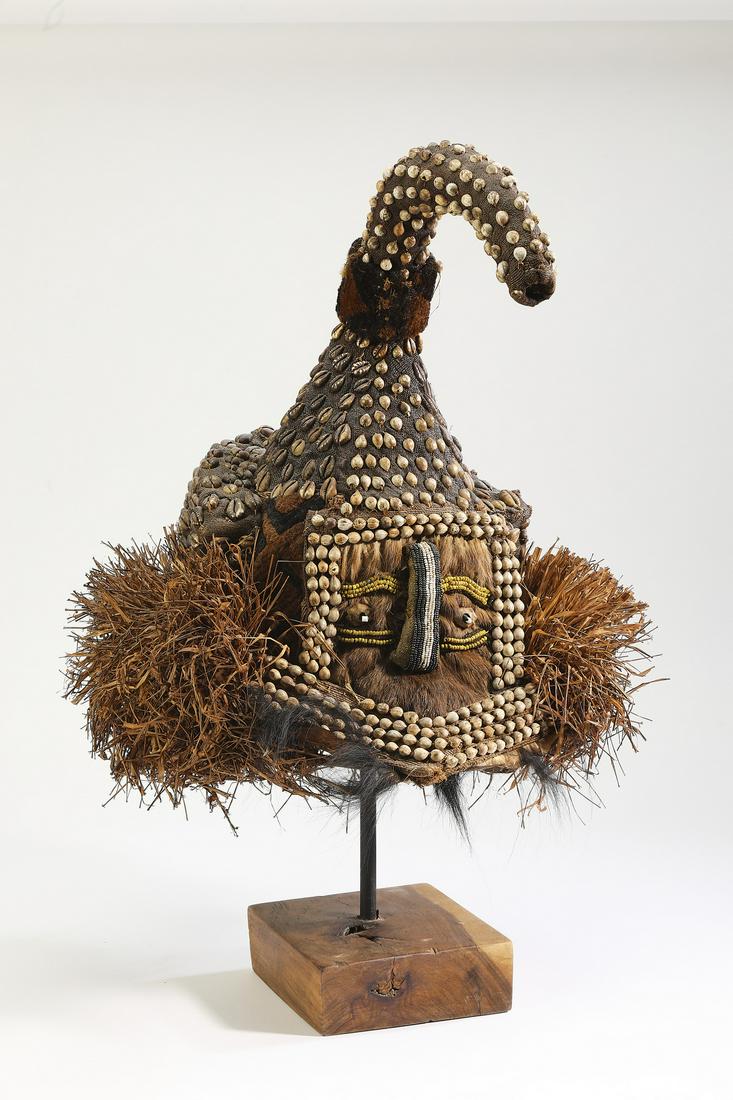 Kuba mixed media cap mask, DRC, with custom stand (1 of 3)