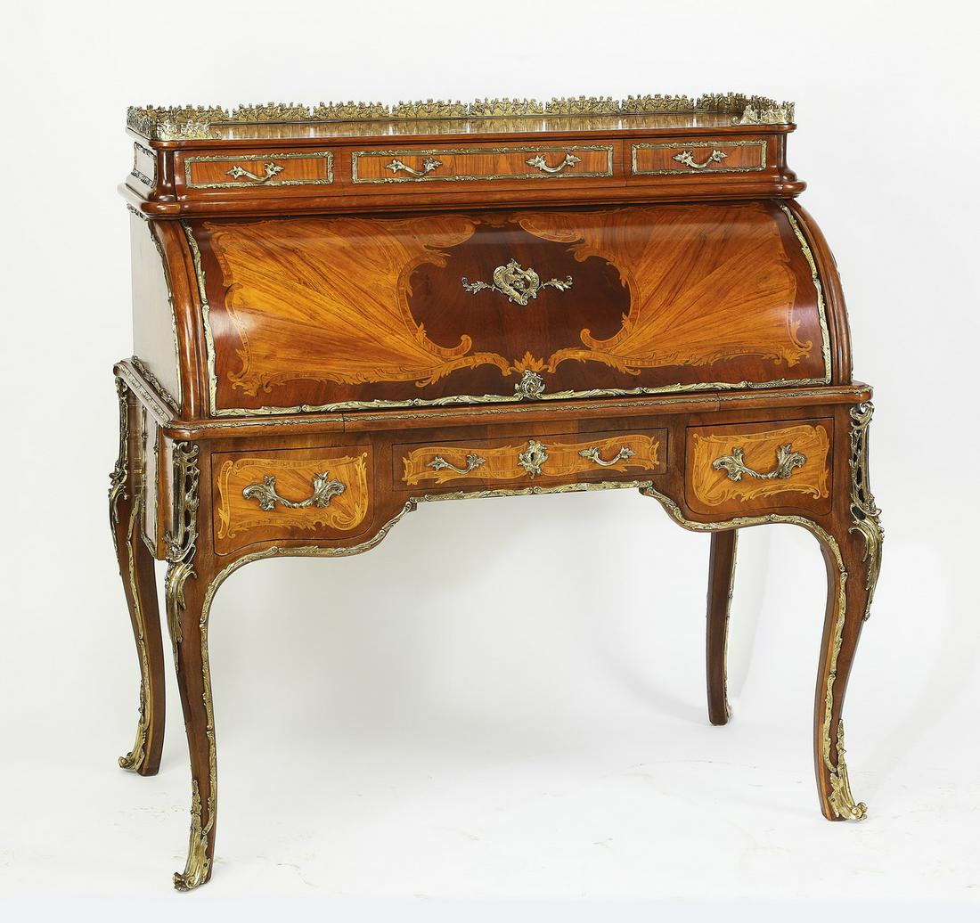Early 20th c. marquetry inlaid cylinder desk (1 of 8)