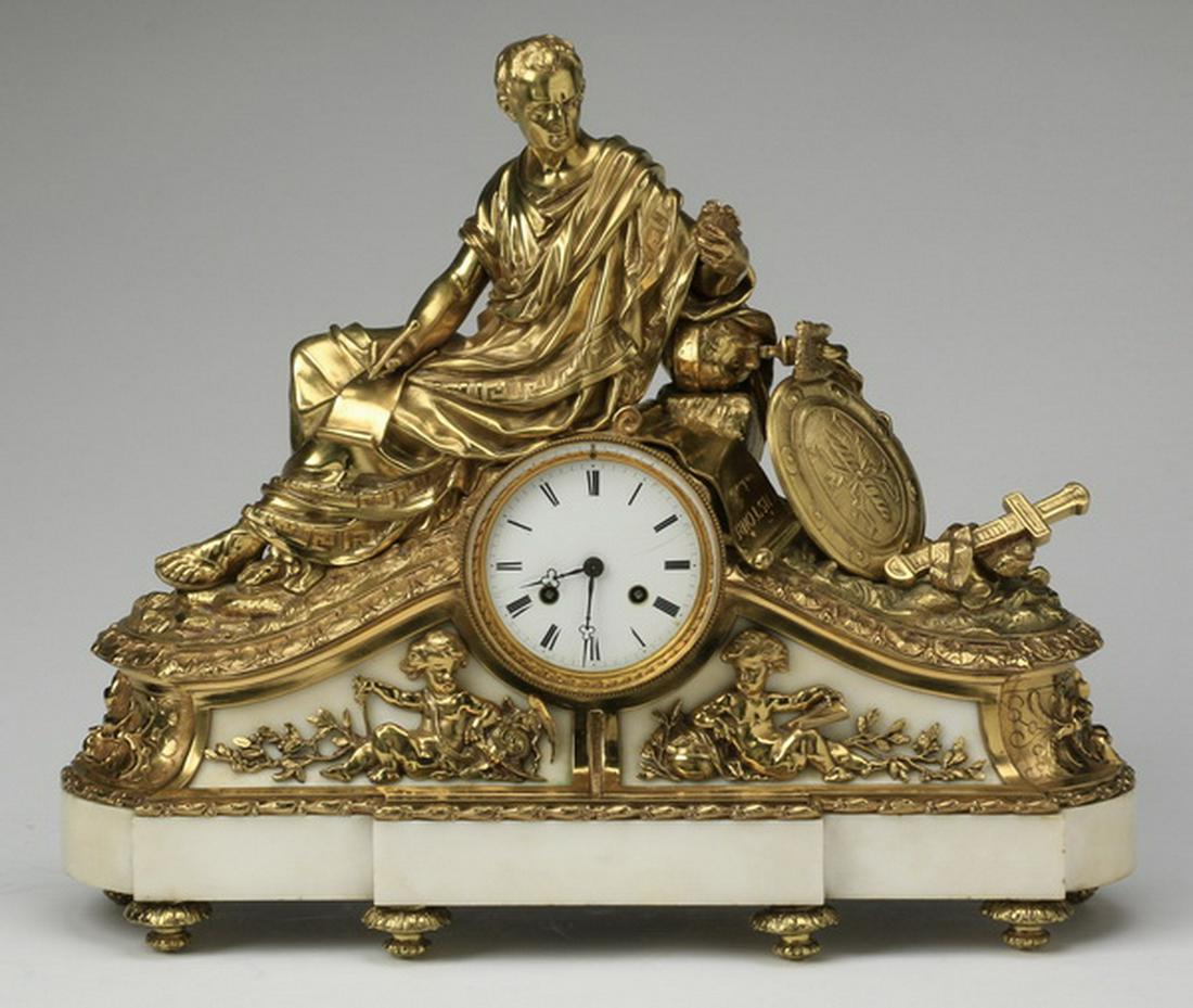 19th c. French gilt bronze and marble figural clock (1 of 7)