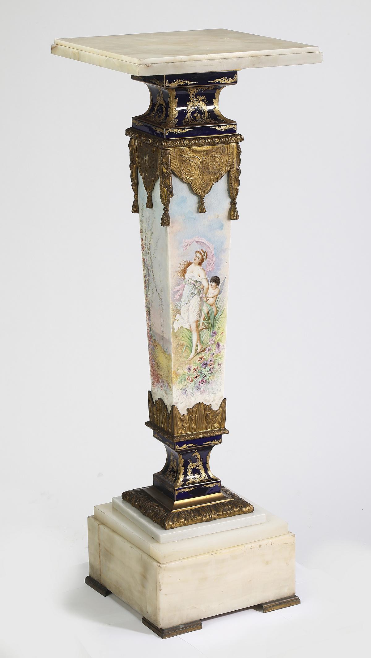 Late 19th c. hand painted porcelain and onyx pedestal (1 of 7)