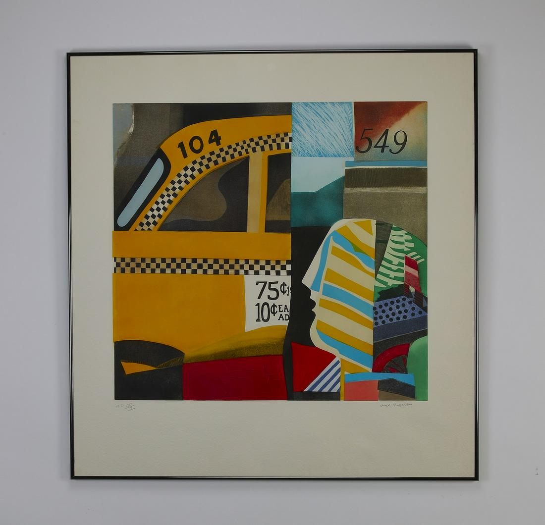 Signed Max Papart 'Taxi America' abstract aquatint (1 of 4)