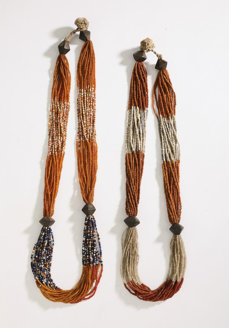 (2) Glass and metal bead necklaces, Kon people India, (1 of 4)