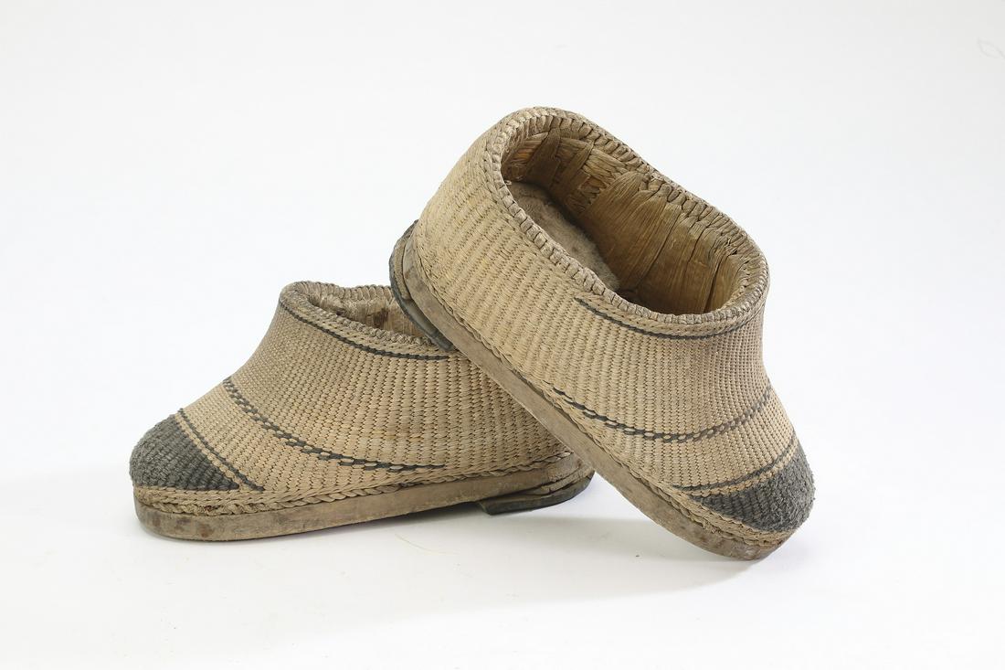 Antique woven straw Chinese farmer's shoes, 19th c. (1 of 2)
