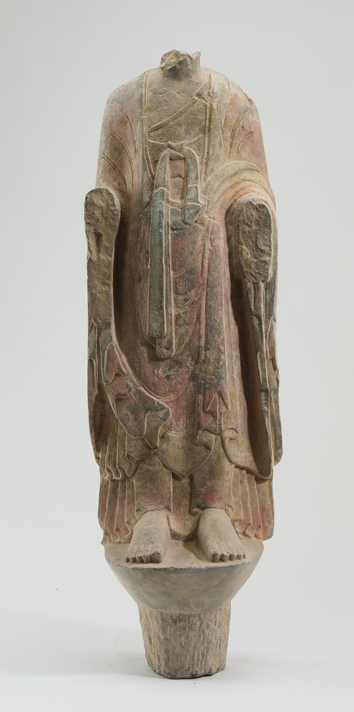 Chinese carved limestone louhan statue fragment, 31"h (1 of 9)