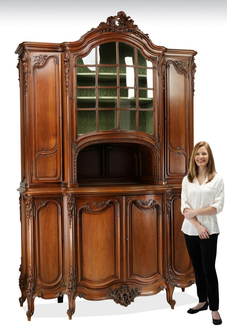 19th c. French walnut buffet a deux corps, 112"h (1 of 9)