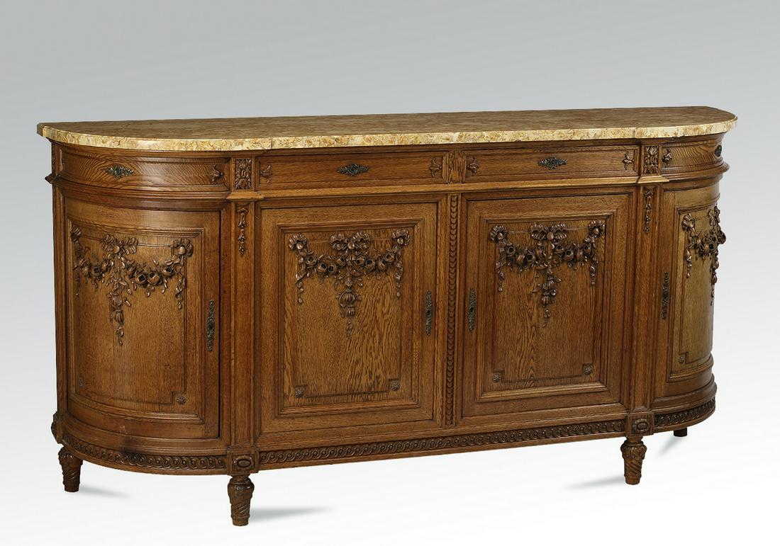 Early 20th c. French carved oak marble top buffet (1 of 5)
