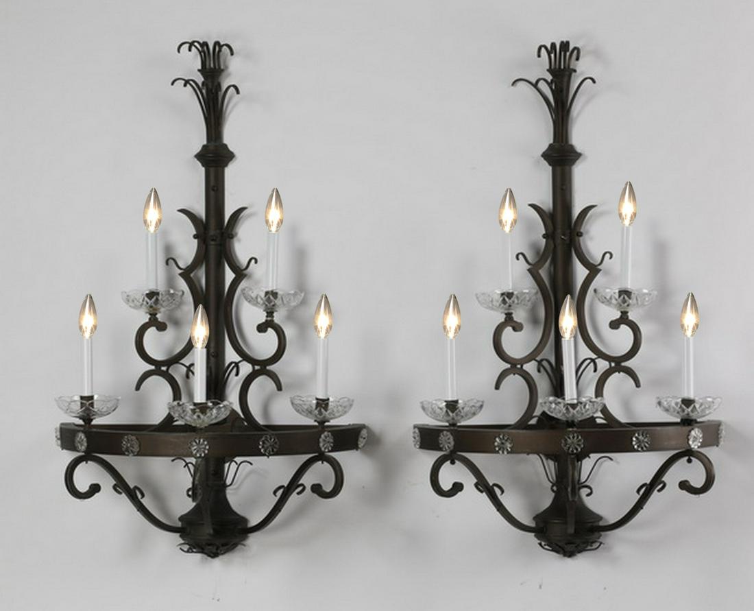 (2) Patinated 5-light wall sconces, 46"h (1 of 3)