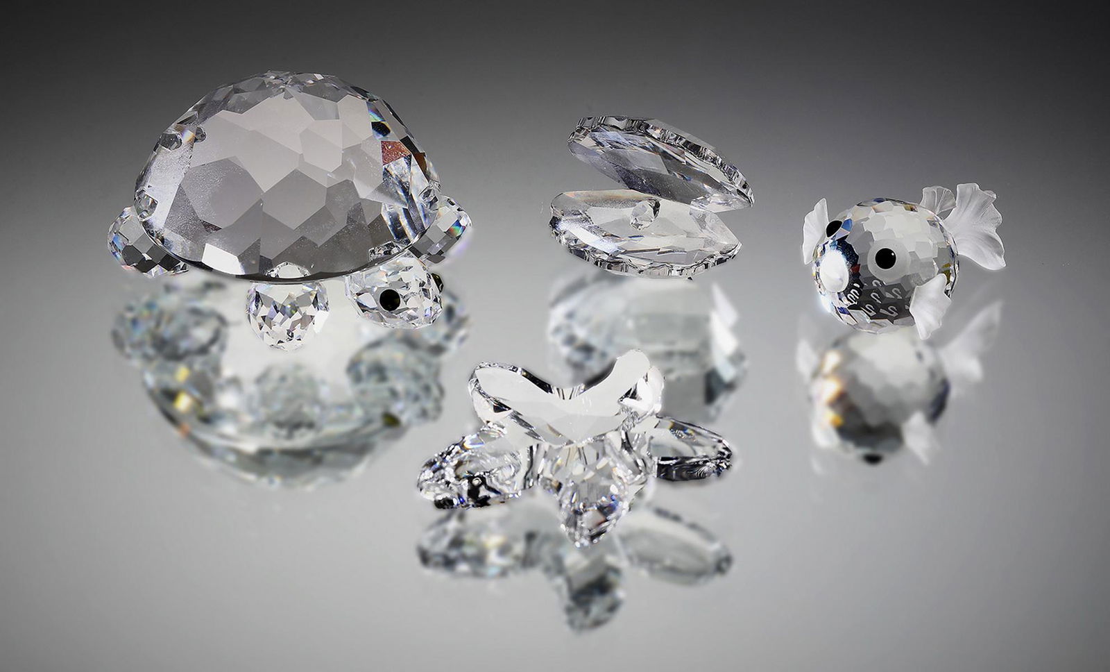 (4) Swarovski crystal marine figurines, incl turtle (1 of 2)