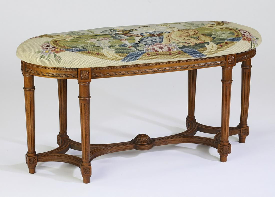 Early 20th c. Louis XV style needlepoint bench (1 of 2)