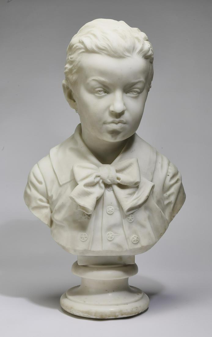 19th c. Continental carved marble bust of young boy (1 of 5)