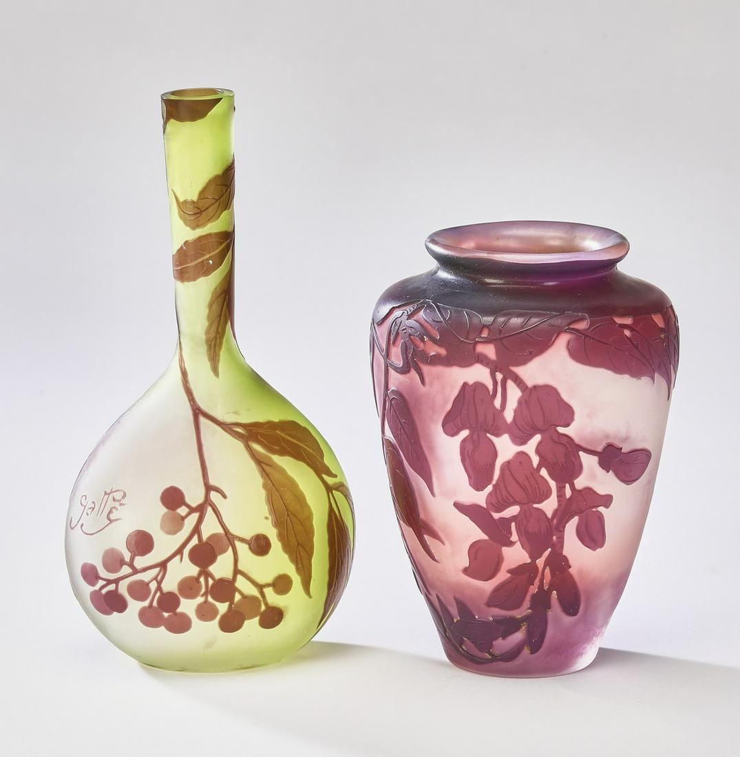 (2) Galle style cameo glass vases (1 of 5)