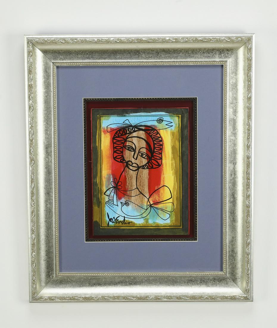 Signed Jose Rodriguez (Cuban) mixed media portrait (1 of 4)