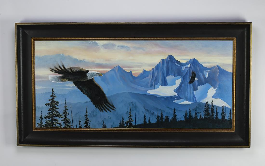 Dan Anible signed O/c of bald eagles, 56"w (1 of 4)