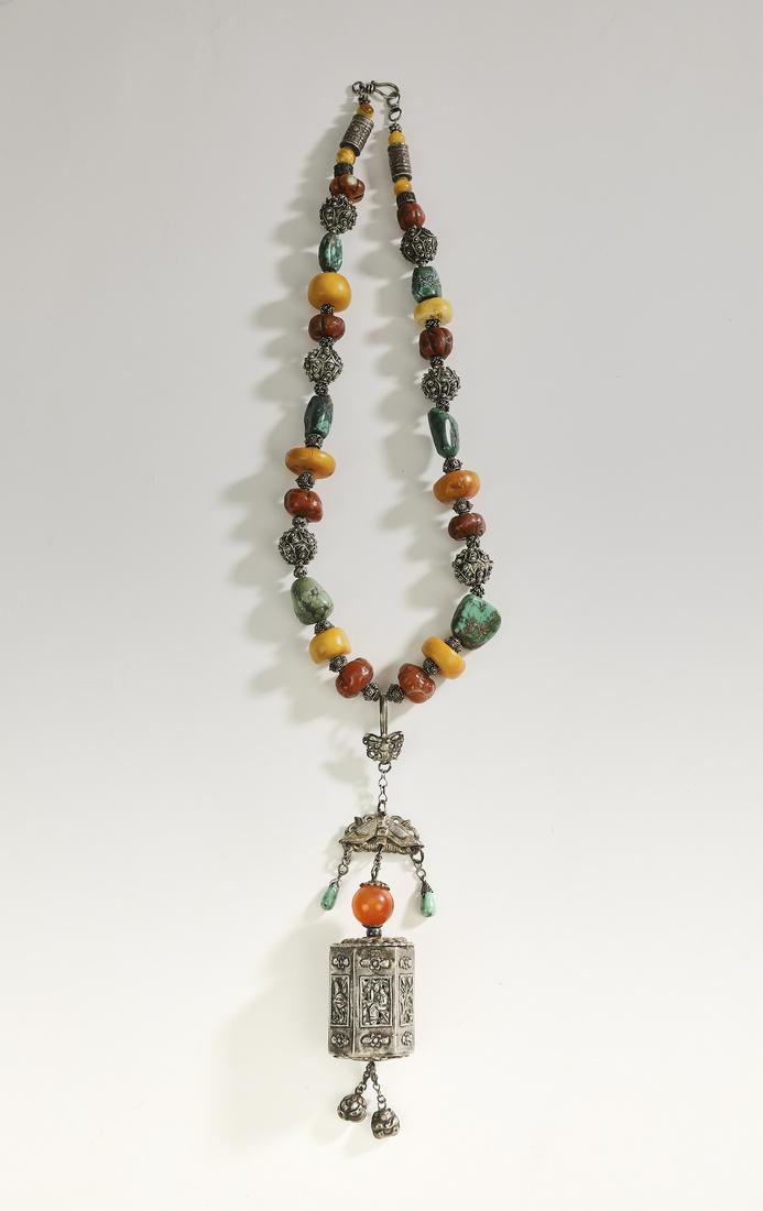 Chinese pendant necklace with coral and copal amber (1 of 4)