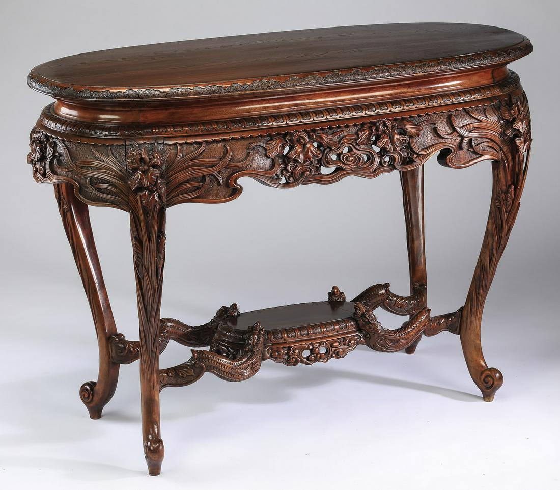 19th c. Art Nouveau style carved center table (1 of 5)