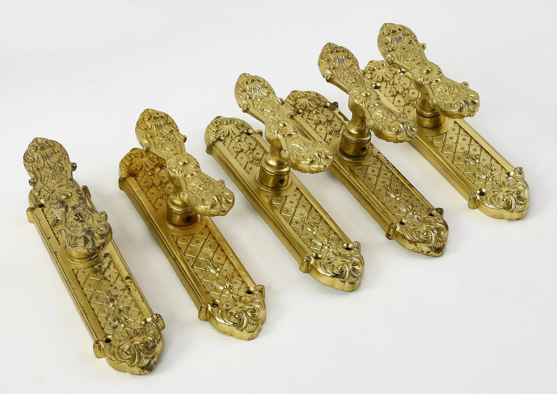 (5) 19th c. Italian gilt metal door handles, 7.25"h (1 of 3)