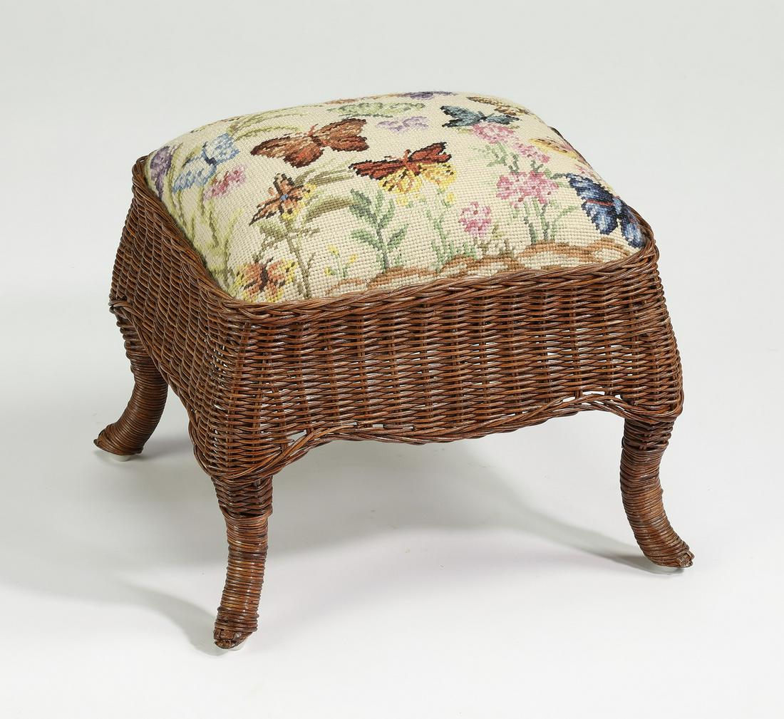 Wicker and needlepoint footstool (1 of 2)