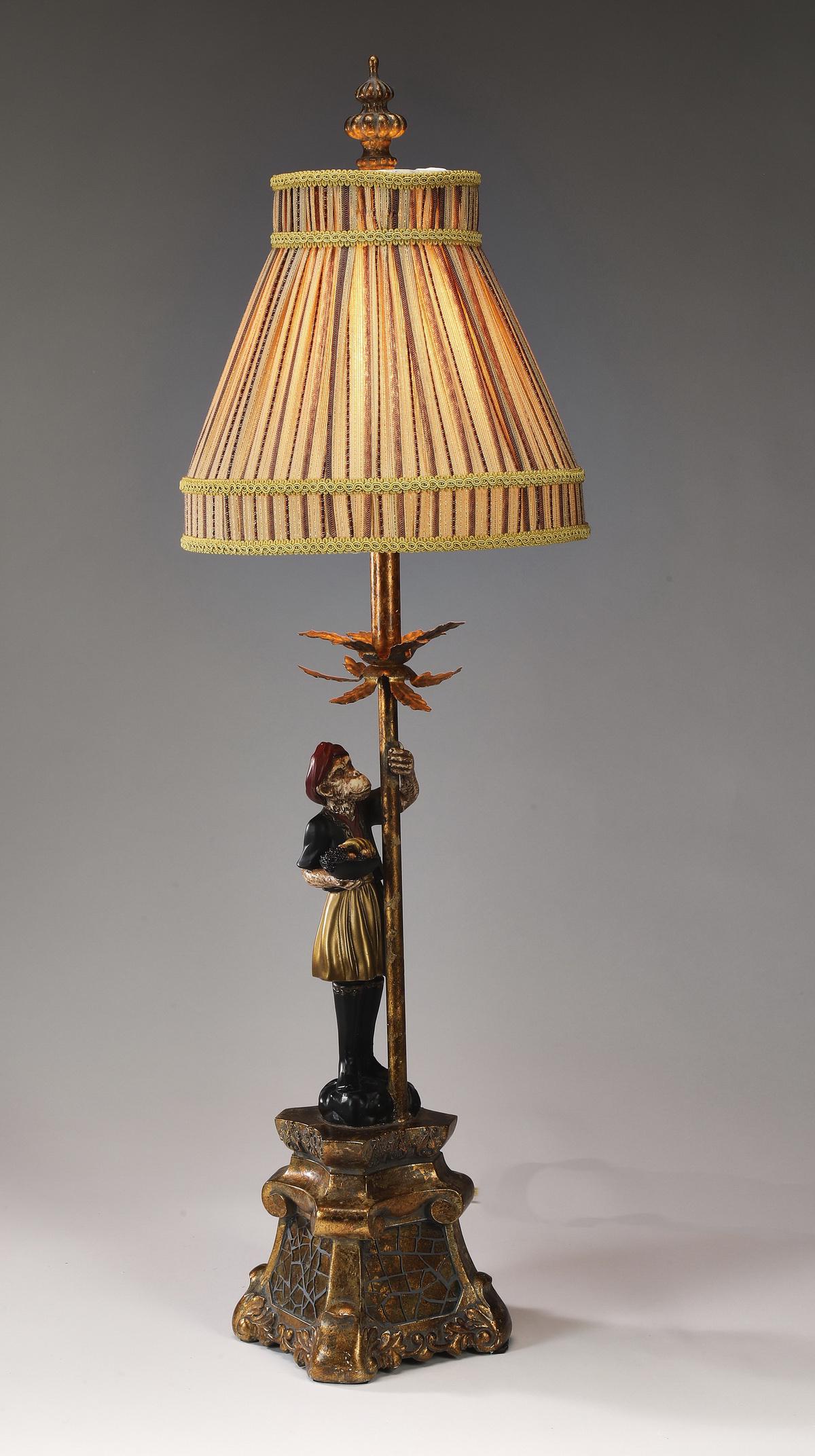 Singerie monkey table lamp with striped fabric shade (1 of 3)
