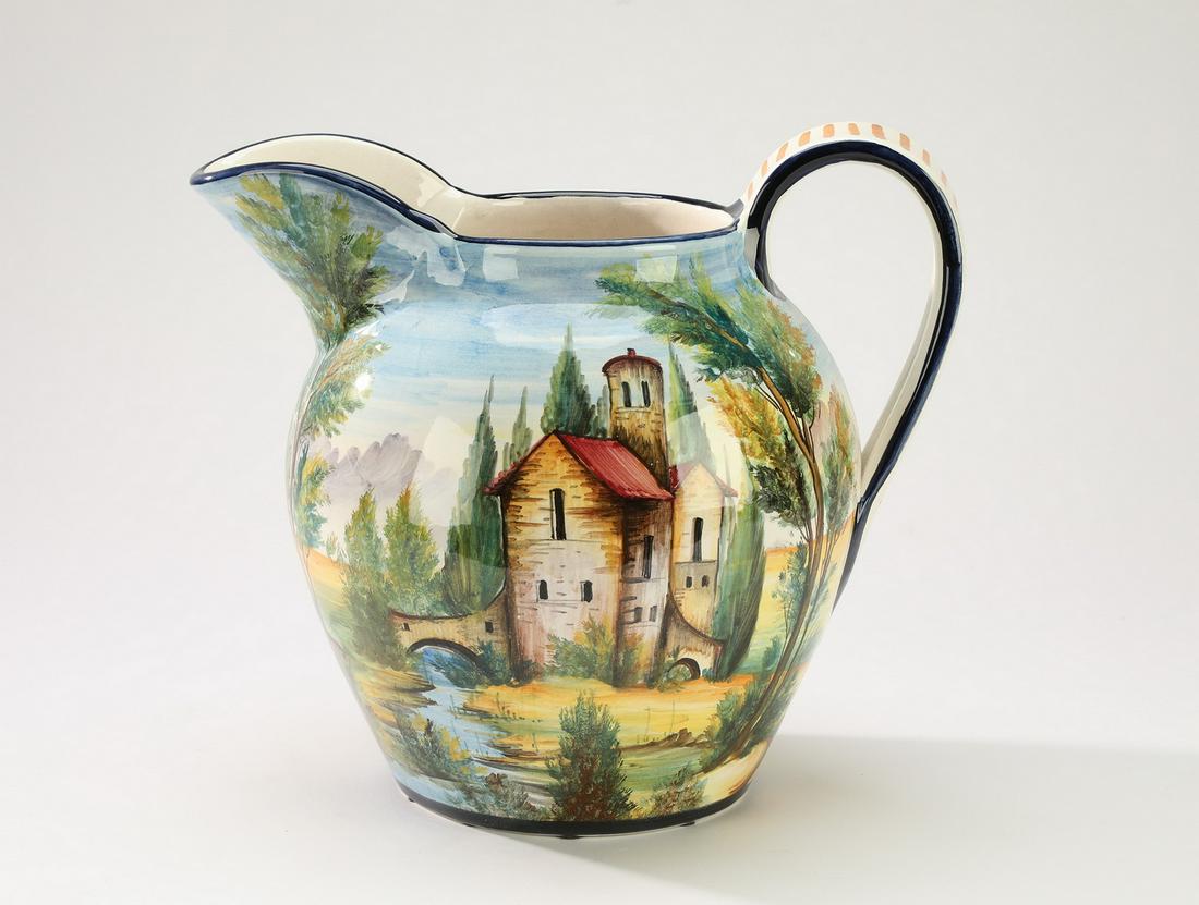 Hand painted Italian majolica scenic pitcher (1 of 6)
