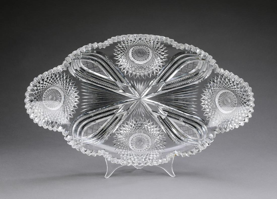 19th c. American brilliant cut crystal tray, 18"w (1 of 2)