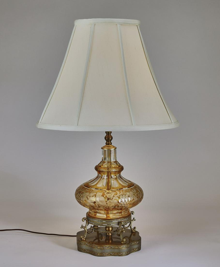 Bohemian yellow cut to clear decanter lamp, 19th c. (1 of 2)
