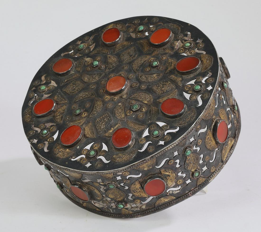 Yomud silver and carnelian woman's cap, Uzbekistan (1 of 4)