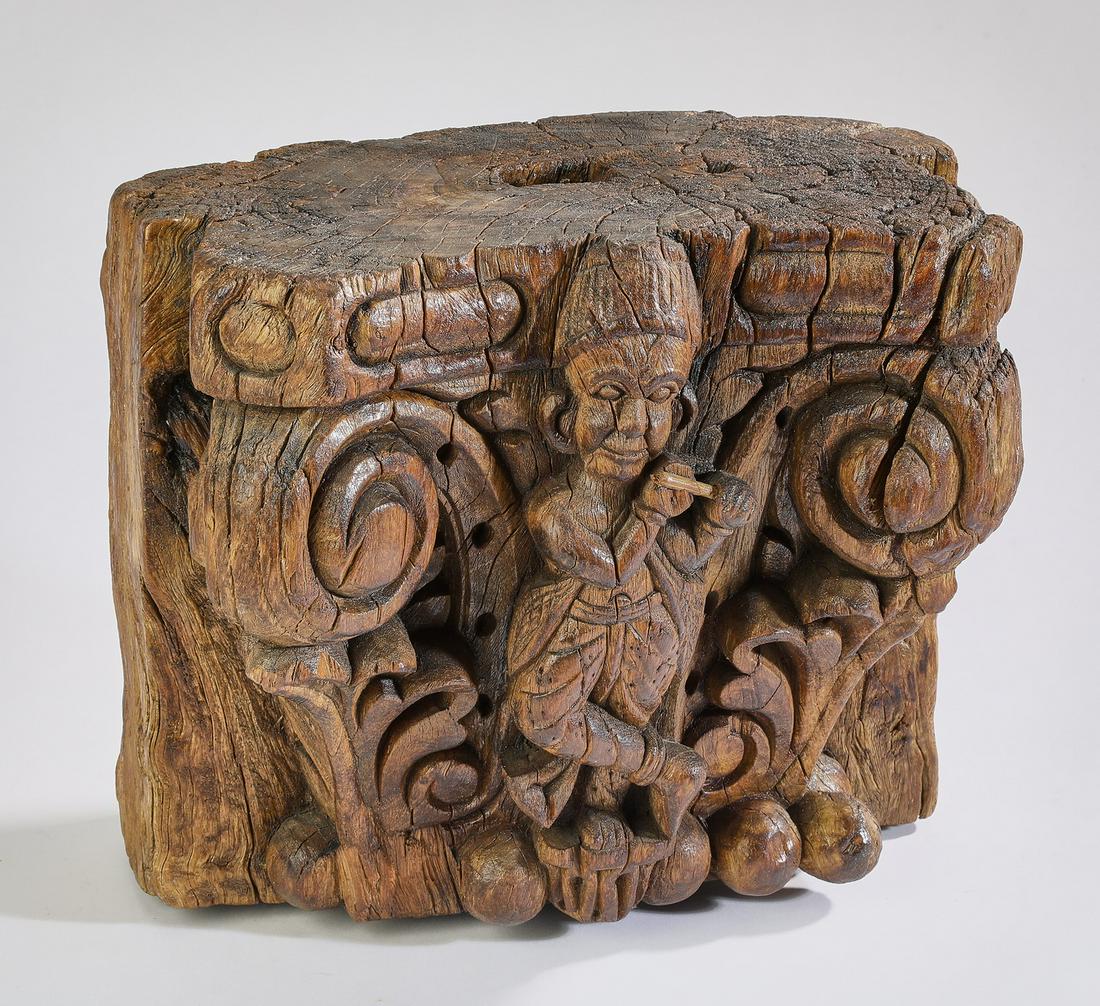 Indian carved wooden column fragment (1 of 4)