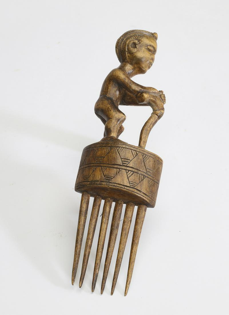 Luba hand carved wood figural comb, 10.5"h (1 of 3)