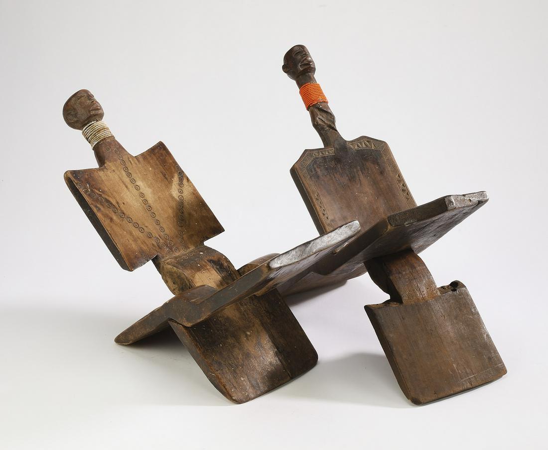 (2) Hand carved Swahili  figural stools (1 of 4)