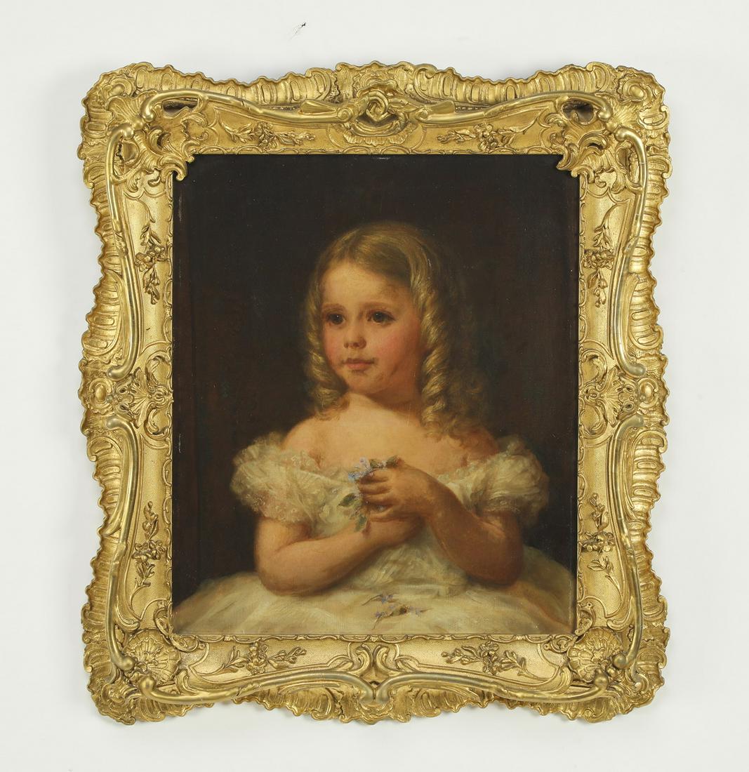 19th c. Continental O/c portrait of a young girl (1 of 3)