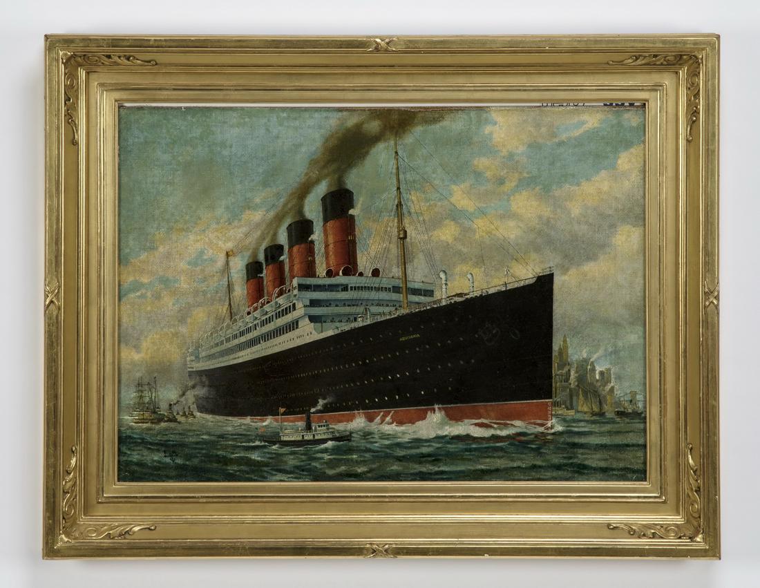 Early 20th c. O/c, 'RMS Aquitania', artist's monogram (1 of 4)