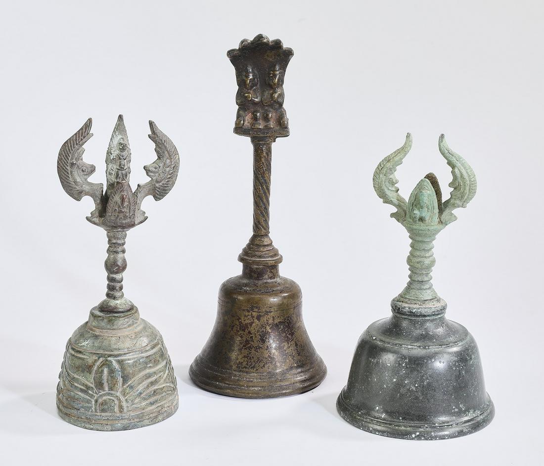 (3) Buddhist tantric and prayer bells, largest 8.5"h (1 of 3)