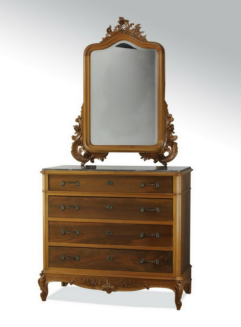 19th c. French carved walnut chest w/ mirror (1 of 3)