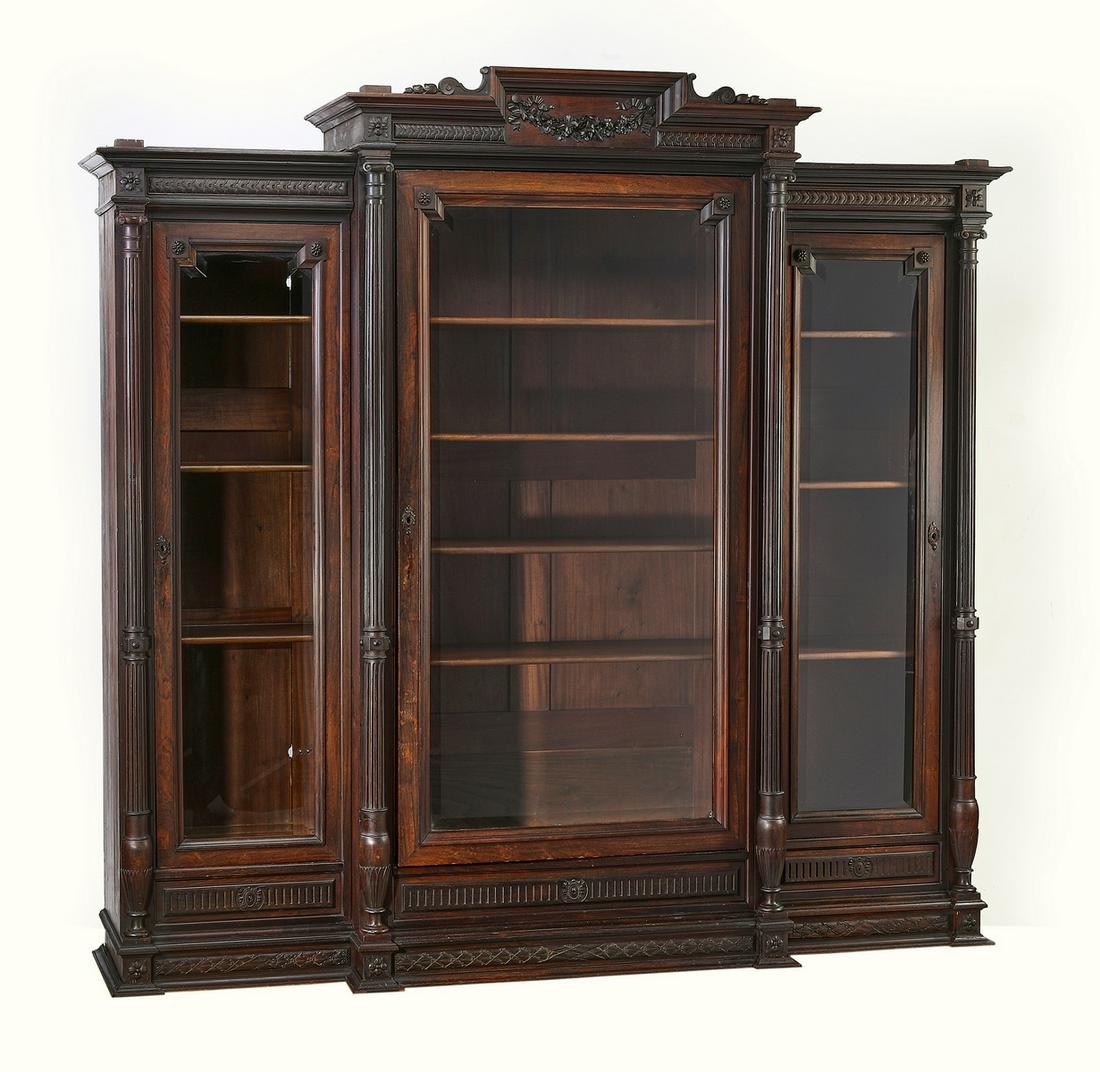 Massive 19th c. French rosewood breakfront vitrine (1 of 6)