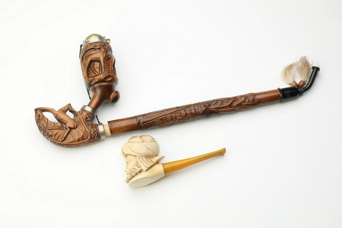 (2) Meerschaum and carved wood pipes (1 of 2)