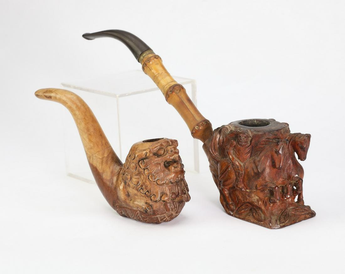 (2) European carved wood smoking pipes (1 of 2)
