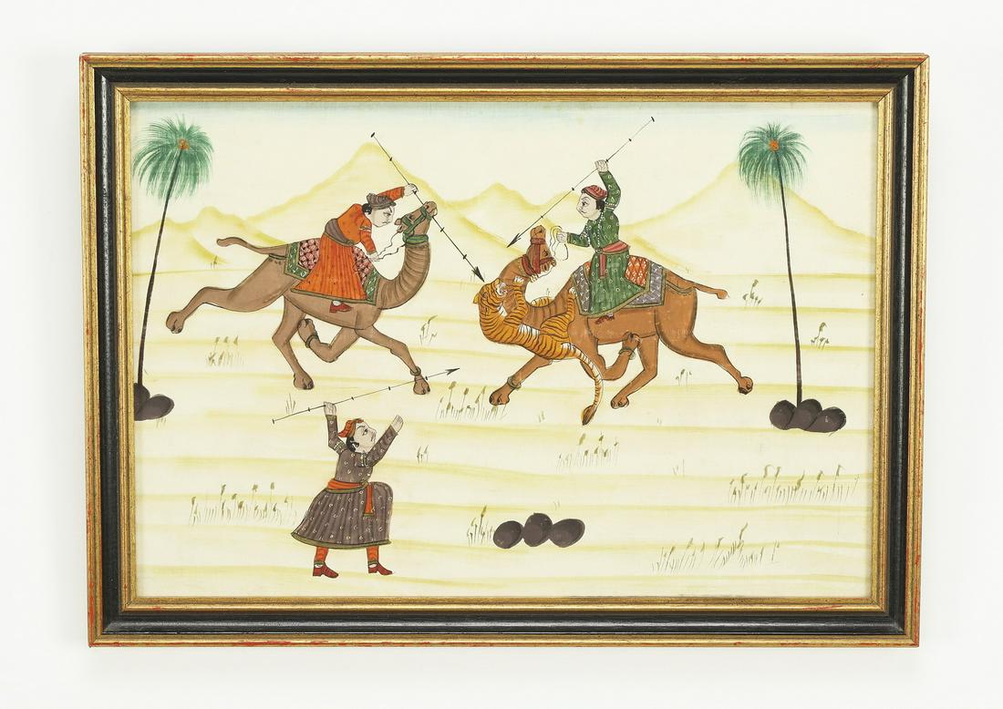 Indo-Persian gouache on cloth genre scene (1 of 3)