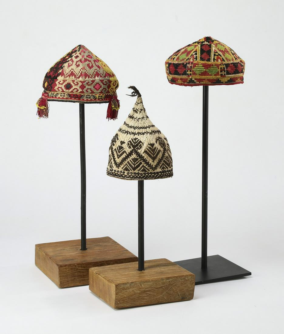 (3) Turkmen or Uzbek embroidered caps (1 of 3)