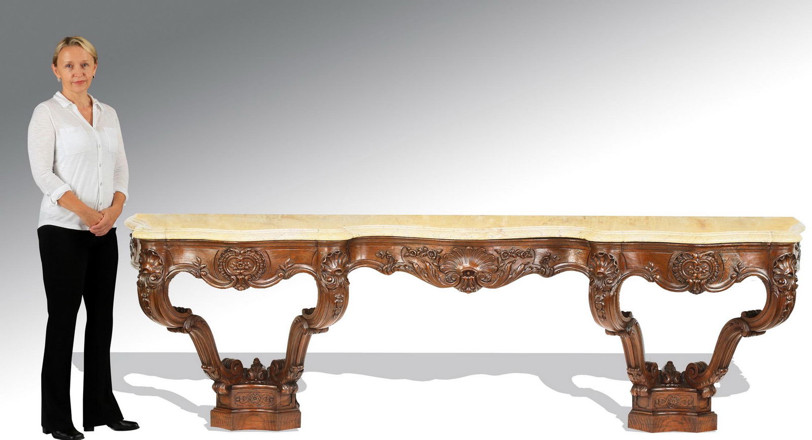 Monumental French walnut and marble console (1 of 7)